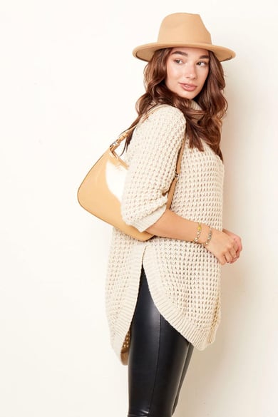 Langer Rollkragenpullover in Grobstrick Sand S/M h5 Bild5